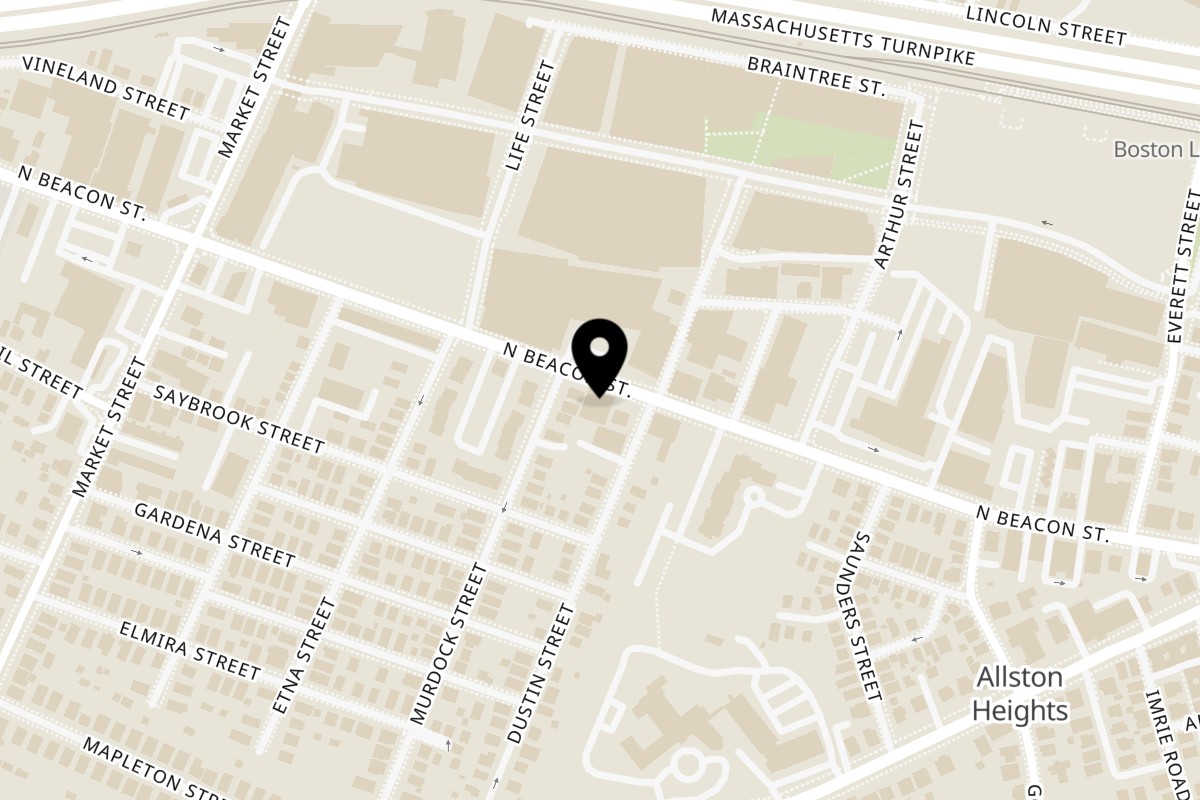 Map showing the location of Darbar Boston on 130 N Beacon St in Boston